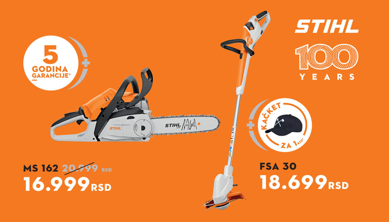 STIHL testera, trimer, uređaji na akciji, popusti 2026. godina, 100 godina